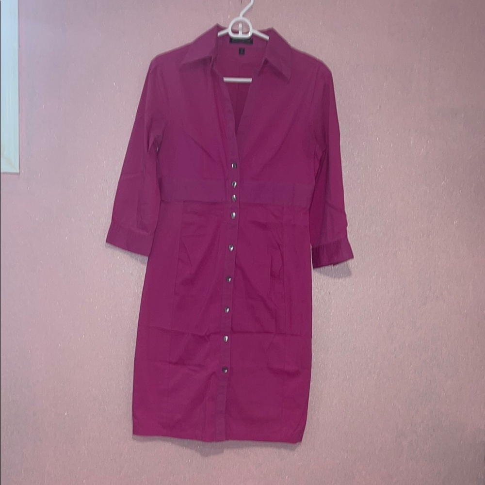 Express Pink Sheath Dress with Notched Collar